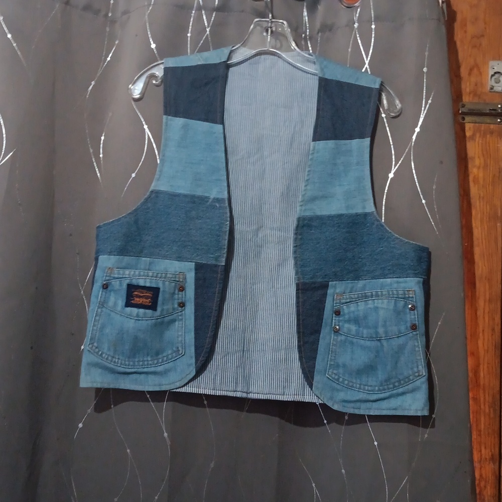 Levi's Patchwork Denim Vest in Light and Dark Blue